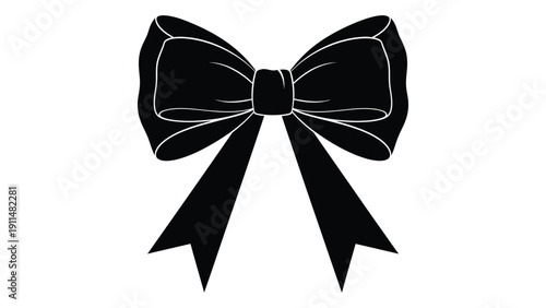 Elegant black bow with intricate white detailing on a white background Vector