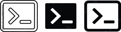 Command prompt icons in outline, solid, and framed styles on transparent background vector