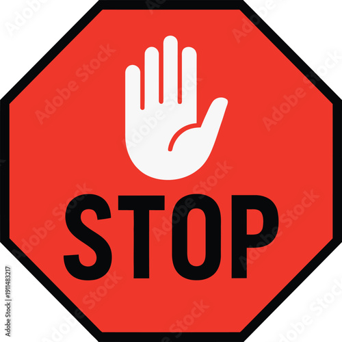 A red octagonal stop sign with a white hand icon and the word stop