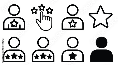 Black and white of people with rating stars ratings
