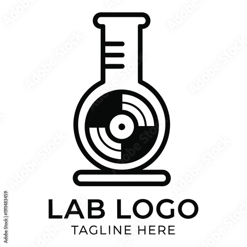 Lab logo design with beaker and pie chart on white background icon