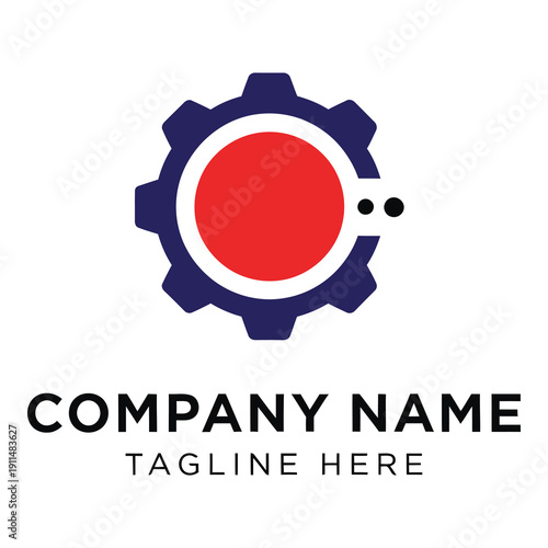 Gear icon with red circle and text placeholder for company logo design icon