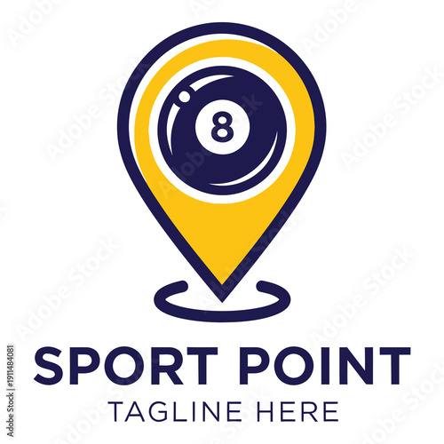 Eight ball pool sport point location logo template  map pin icon icon