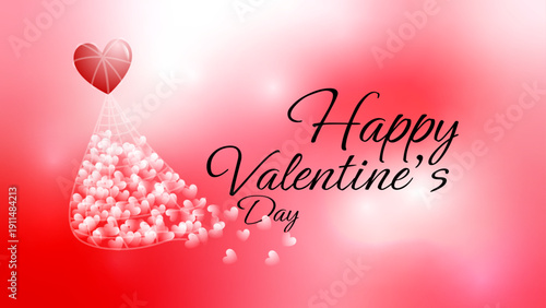 A festive graphic design celebrating Valentine's Day with a beaker of pink hearts and a red heart on a pink background