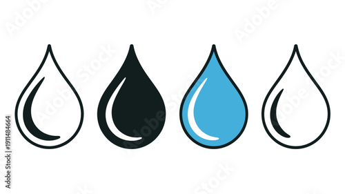 Teardrop shapes in black white and blue water droplets
