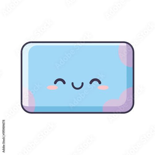 A cute cartoon rectangle with a smiling face and rosy cheeks is illustrated.