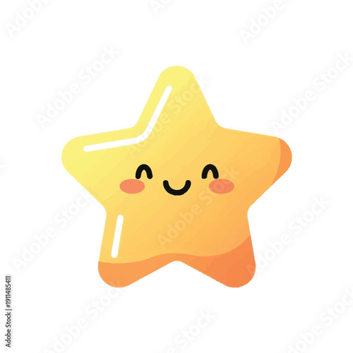 A cheerful star illustration with a smiling face and rosy cheeks appears happy.