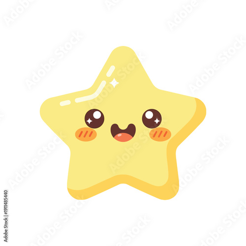 A cute cartoon star with a smiling face and blush cheeks is depicted.