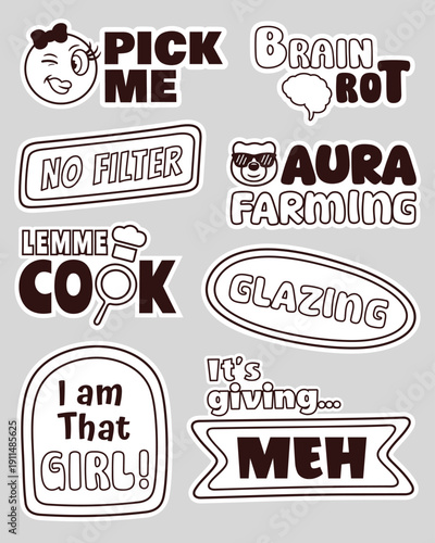 Trendy sticker set of gen z slang and catchphrases