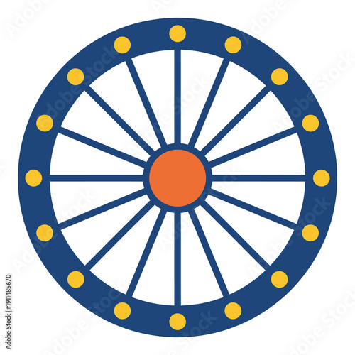 Colorful wheel with yellow dots and orange center graphic element design icon