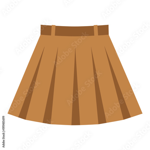 Brown pleated skirt with waistband and belt loops on white background icon