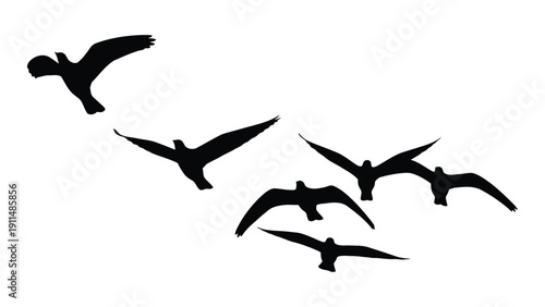 A flock of birds flying in a diagonal formation against a white background Vector