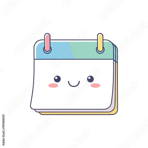 A cute cartoon calendar with a smiling face on a white background.