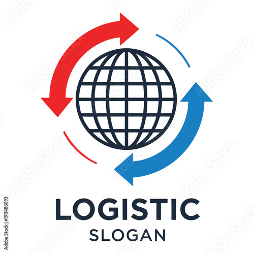 Logistic slogan with globe and arrows symbolizing global transportation and supply chain icon