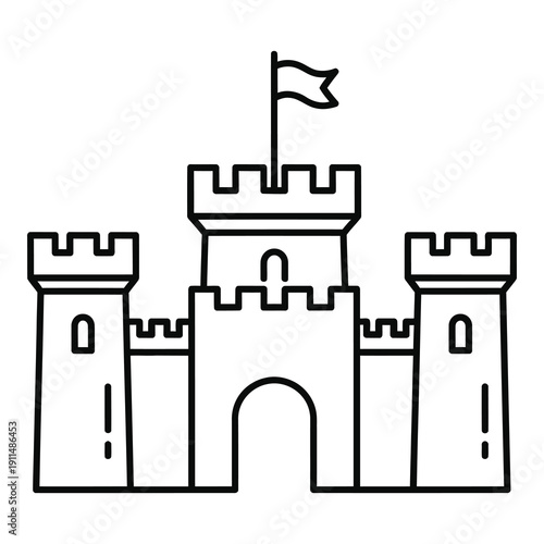 Sand castle with towers and flag on top  iconic beach symbol icon