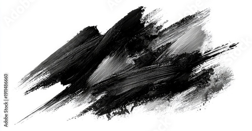 Abstract Black Paint Brush Strokes on White Background