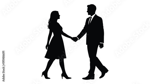 Couple walking hand in hand in formal attire during a romantic evening Vector