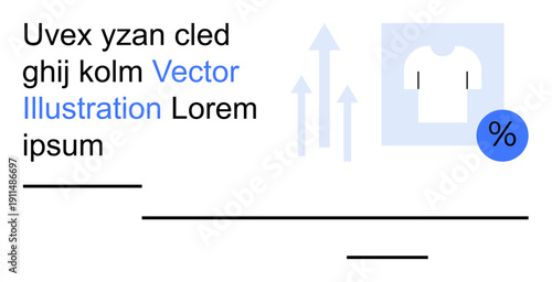 E-commerce, sales, analytics, growth, business strategy, retail performance. Design a t-shirt icon, percentage symbol and upward-pointing arrows. E-commerce and sales conceptual focus