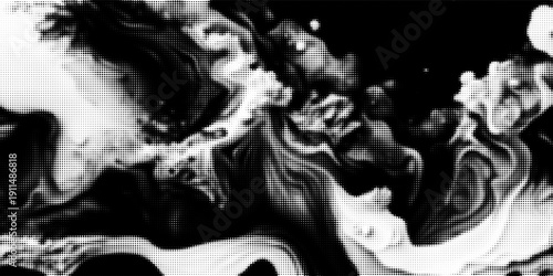 Vector halftone dots background, fading dot effect. Imitation of a mountain landscape, banner, shades of gray.