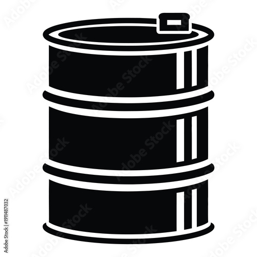 Black oil barrel with handle on white background  industrial storage container icon