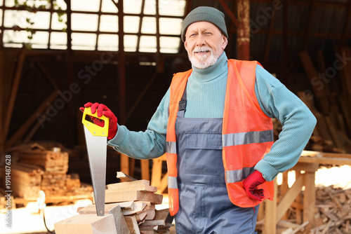 Happy mature male carpenter...