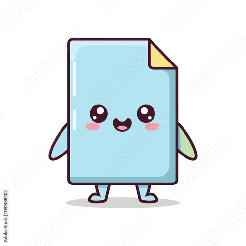 Cute blue document character illustration with smiling face and arms