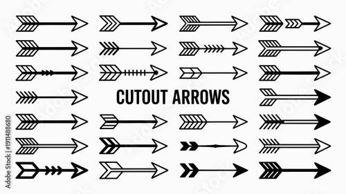 A collection of black arrows in various styles are displayed arranged in a grid pattern against a white background high quality professional detailed modern elegant stylish