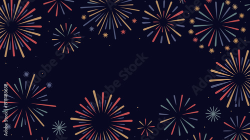A vibrant and colorful display of fireworks illuminates a dark night sky creating a celebratory and festive atmosphere with sparkling trails high quality professional detailed modern