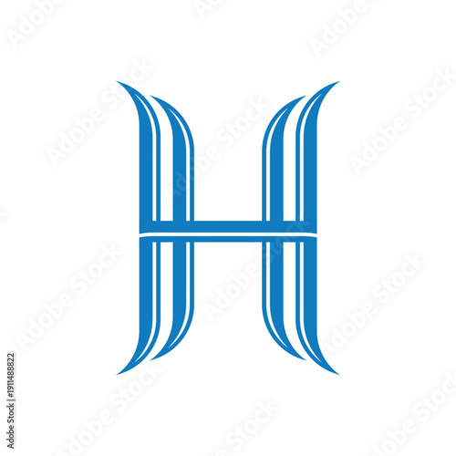 Elegant Blue H Monogram Logo With Curved Stripes For Branding and Identity