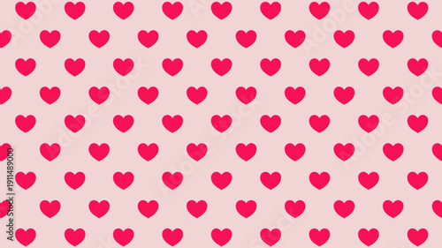 A repeating pattern features numerous bright pink hearts evenly distributed across a soft pale pink background creating a cheerful design high quality professional detailed modern elegant