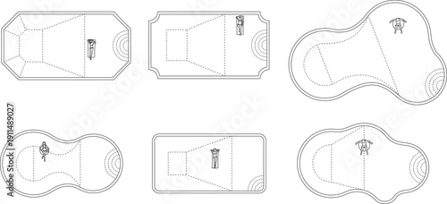swimming pool, top view, architectural element, resort, hotel, floor plan, plan, blueprint, editable stroke, vector, illustration