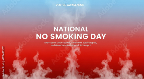 National no smoking day awareness poster with smoke on red background