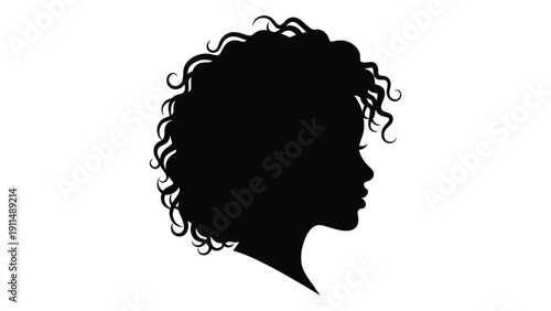 Silhouette of a woman with curly hair showcasing elegance and simplicity Vector