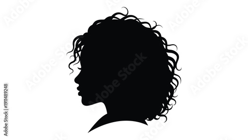 Silhouette of a woman with curly hair and a prominent nose profile Vector