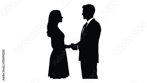 A man and a woman shaking hands in formal attire Vector