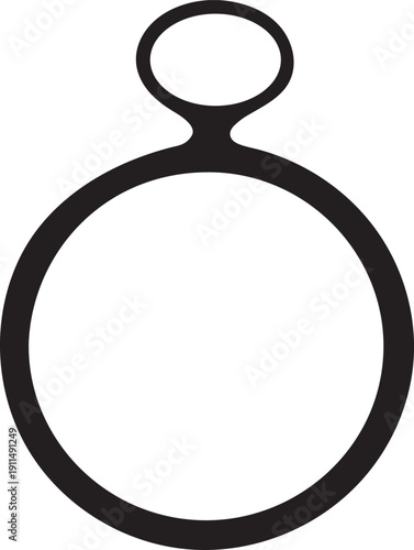 Vector silhouette of a circular outline with a top loop, minimalist design for graphic elements on a transparent background