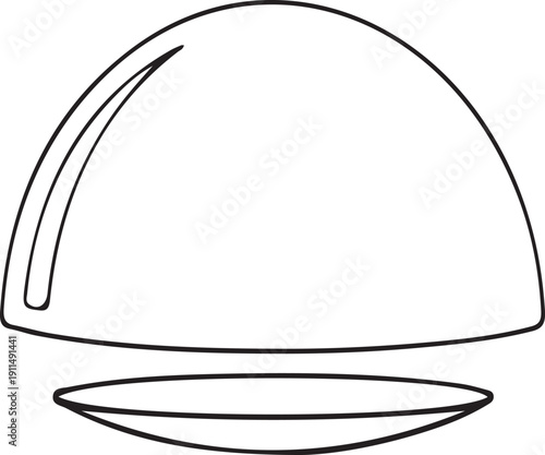 Elegant line art illustration of a classic food cloche with its accompanying serving dish, perfect for culinary and hospitality designs. Simple vector graphic