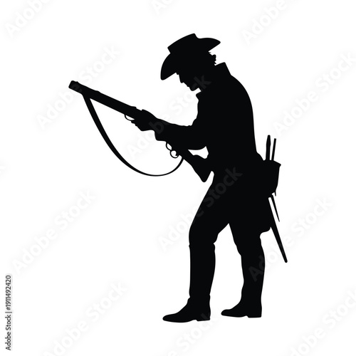 Cowboy aiming rifle in dramatic stance with quiver