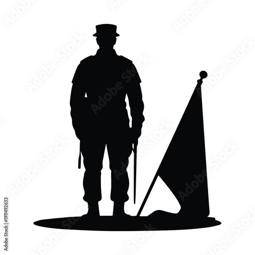 Soldier standing proudly with flag in hand, symbolizing courage and patriotism