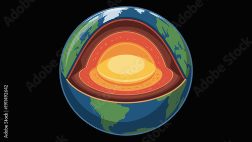 A detailed illustration depicts earth s internal structure showcasing its layers from the crust to the core cutaway for educational purposes high quality professional modern elegant