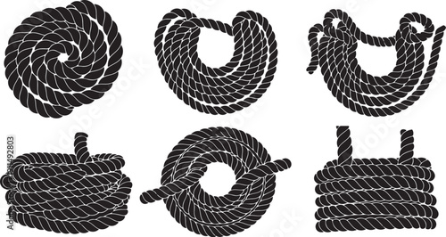 Coiled ropes in various shapes and forms illustration set