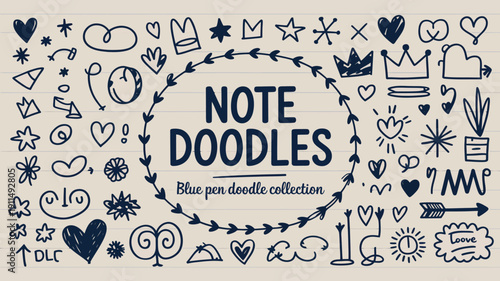 A collection of hand drawn doodles including hearts stars arrows and crowns are scattered across a lined paper background high quality professional detailed modern elegant stylish