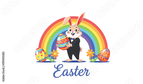 Easter sunday celebration with easter bunny and rainbow
