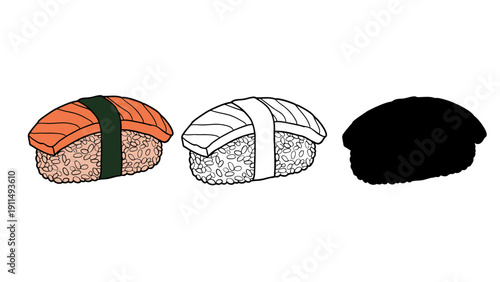 Sushi vector illustration of three different types of nigiri