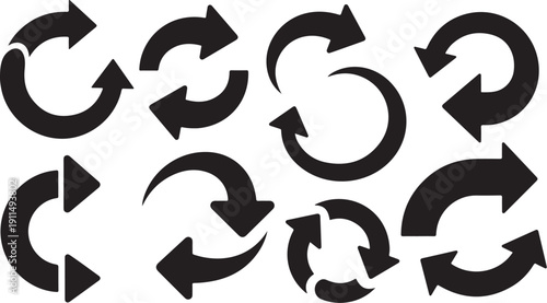 Collection of black arrows on white background directions