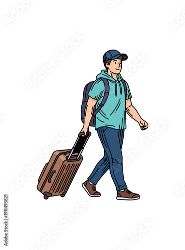 Person walking with rolling suitcase illustration