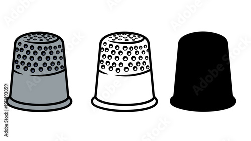 Thimble vector icons in different styles and colors for sewing