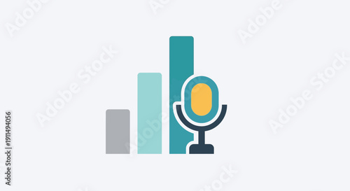 Abstract illustration of a microphone with a bar chart representing audio analytics and data visualization