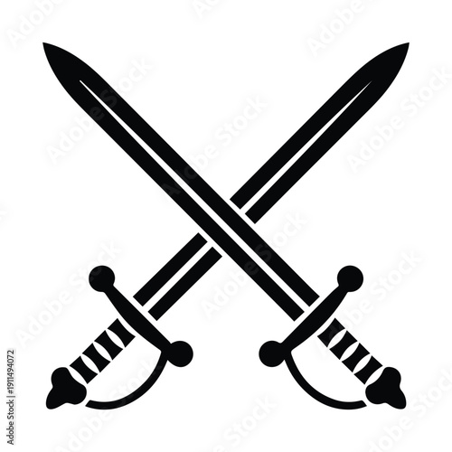 Crossed black swords with bone handles on white background