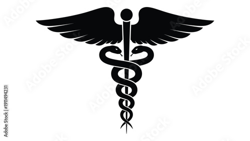 The caduceus symbol featuring a winged staff with two intertwined snakes Vector